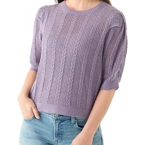 NWOT DKNY Lilac Cable Knit Short Sleeve Sweater Soft Preppy Spring Top